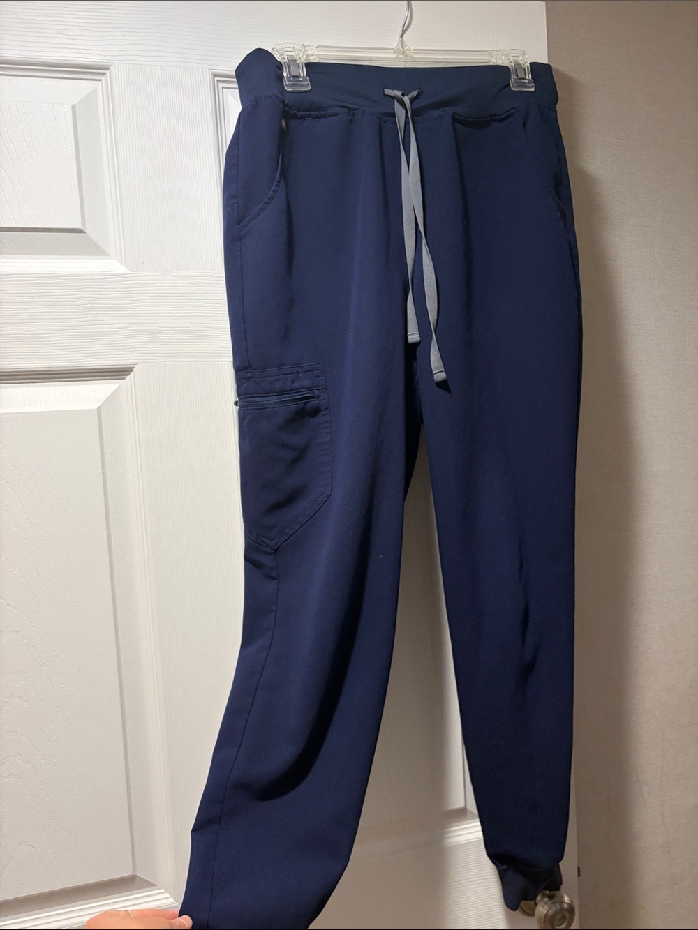 Figs Women's High Waisted Zamora Navy Jogger Scrub Pants with Gray Drawstring - Picture 3 of 4